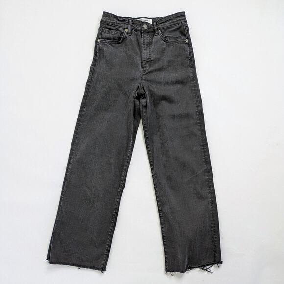 Reformation Jeans Emma High Rise Wide Leg Women's 25 Black Zipper Raw Hem - Picture 1 of 12